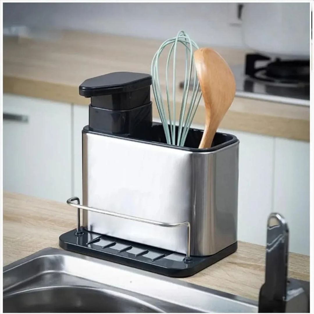 Dispensador De Jabon Metalico Con Soporte 3 En 1