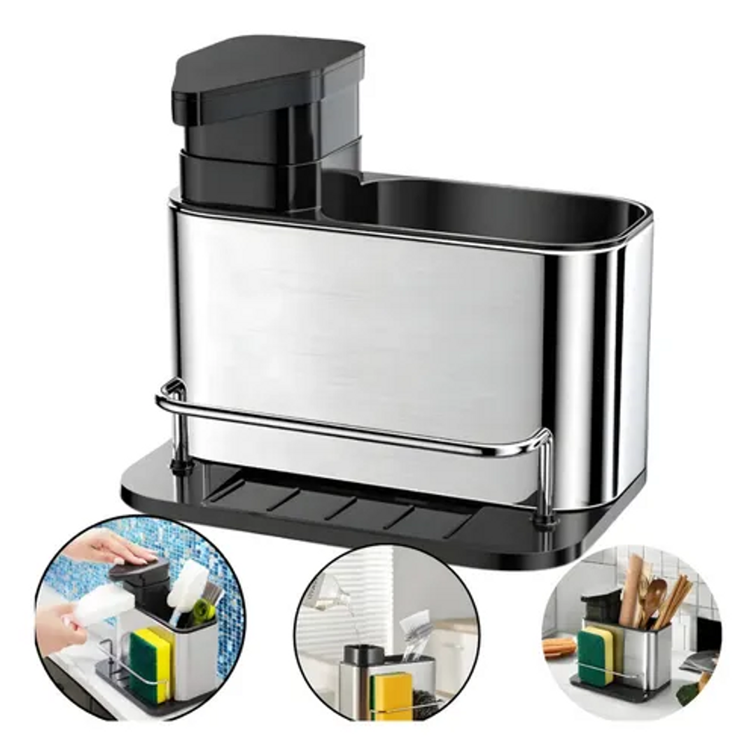 Dispensador De Jabon Metalico Con Soporte 3 En 1
